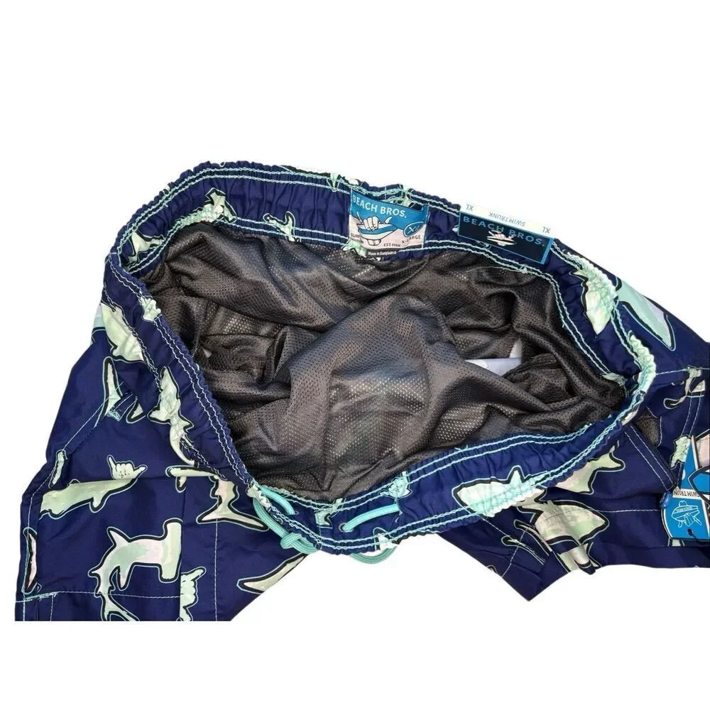 NWT Beach Bros “Scribble Shark” swim trunks in blue - XL